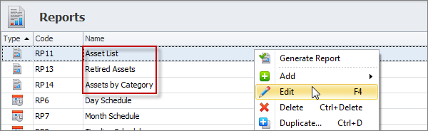 assets report templates