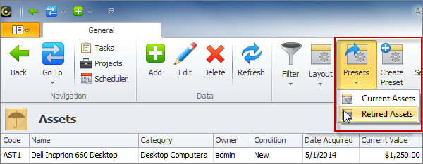 assets table presets