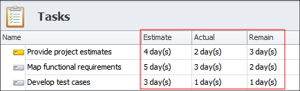 Time tracking tool: Estimate, Actual, Remain for Time Tracking