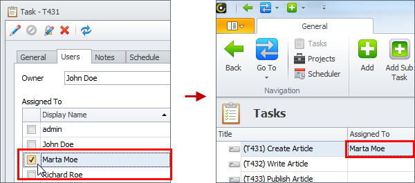 assign task by checking user