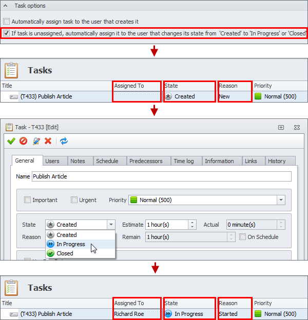 assign task while starting