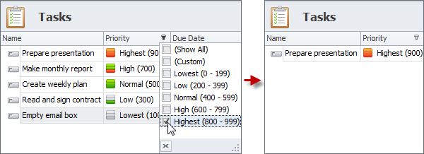 filter task list