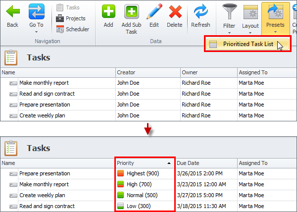 preset task list