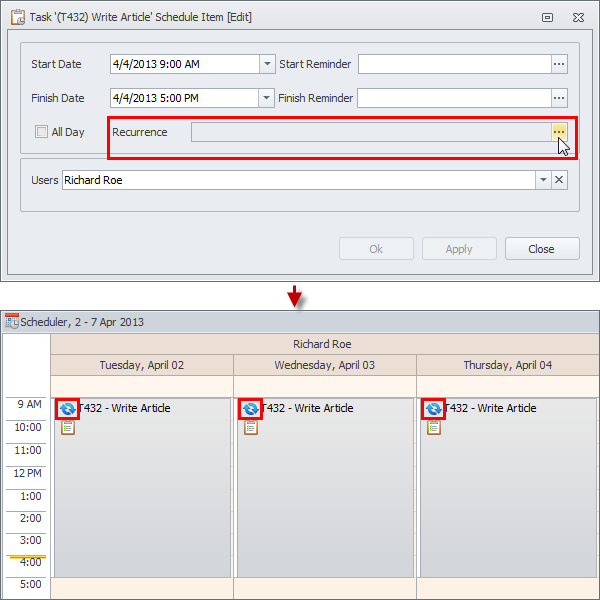 recurring task schedule item