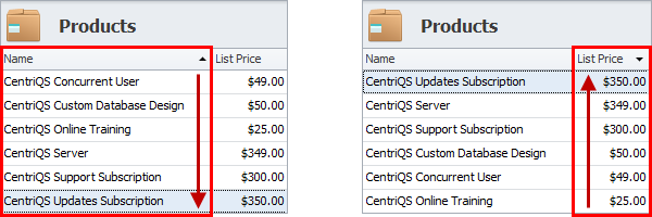 sales crm product sorting