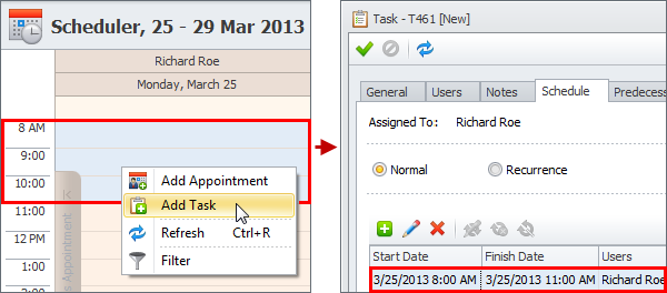 schedule tasks on scheduler view