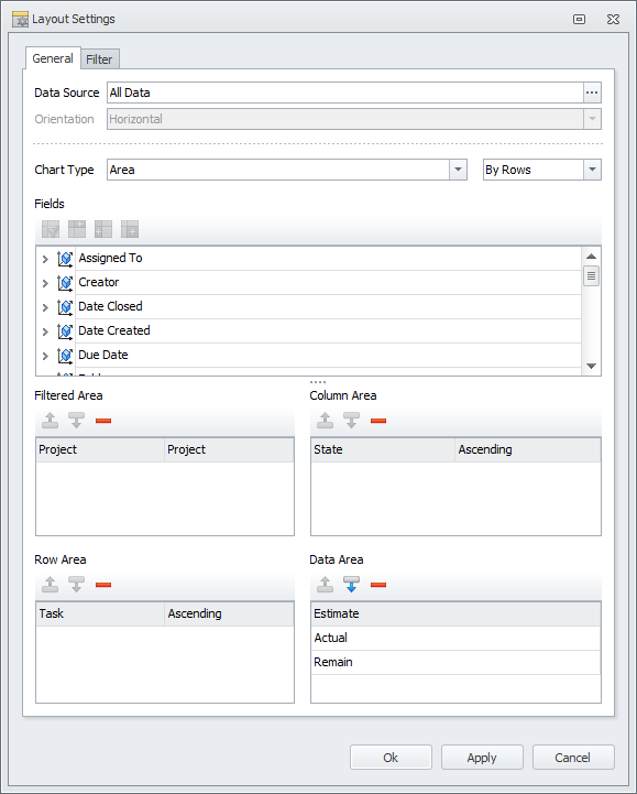 task analytics layout settings