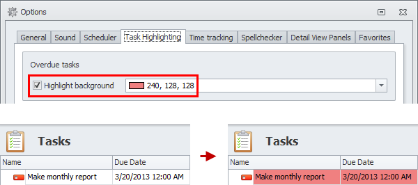 task due date highlight overdue task background